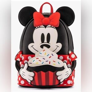 NEW Loungefly Disney Minnnie Mouse Oh My Cupcake Double Strap Bag Backpack Purse